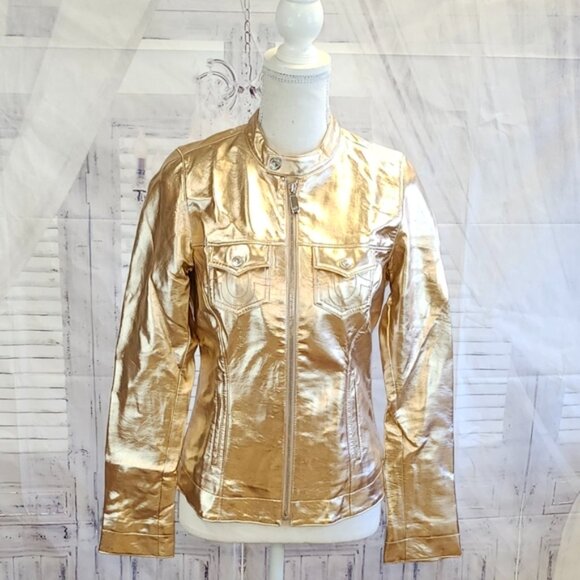True Religion Jackets & Blazers - True Religion Gold Metallic Moto Jacket